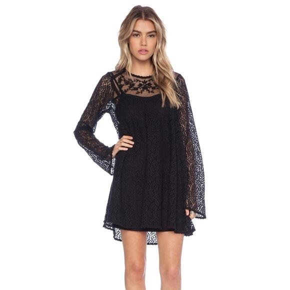 Free People Dresses & Skirts - Free People Rodeo Bella Sheer Lace Mini Dress black embellished